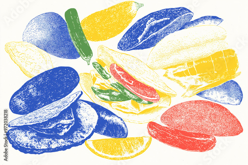 Colorful Abstract Food Sketch Celebrating Hispanic Culture