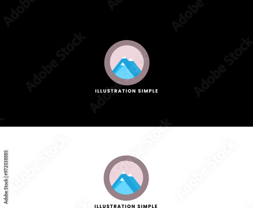 Printsimple illustration of mountain scenery and round logo photo