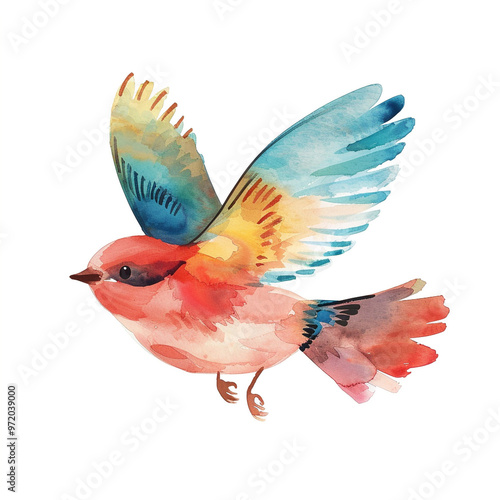 Whimsical Watercolor: The Playful Bird Soars in a Cartoon Style