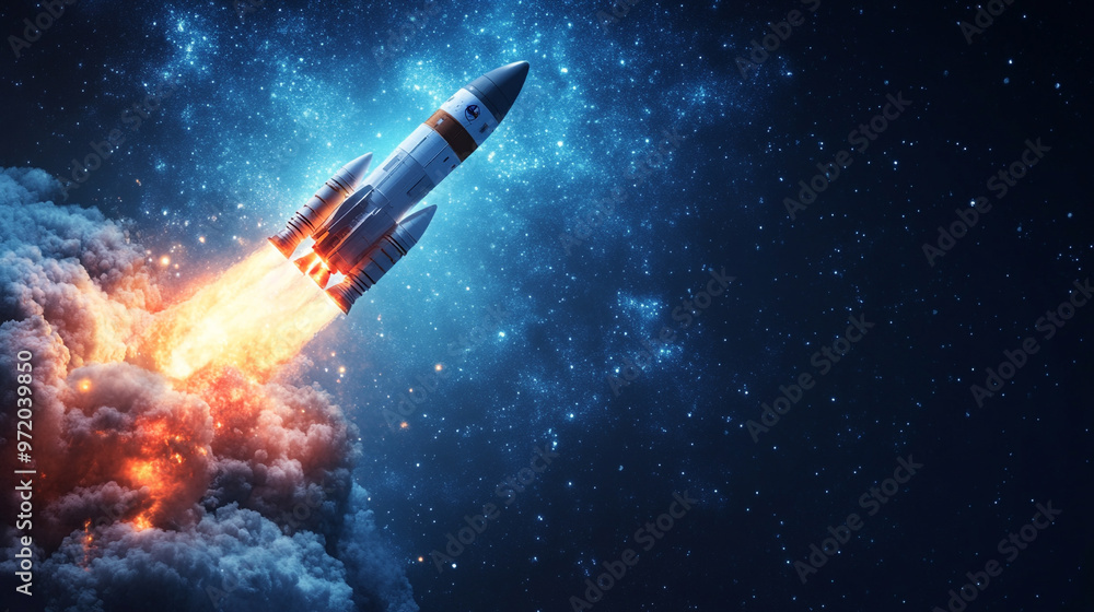 space rocket launches with a burst of flames against the night sky, symbolizing ambition, progress, and the power of human ingenuity space rocket launches with a burst of flames against the night sky, symbolizing ambition, progress, and the power of human ingenuity