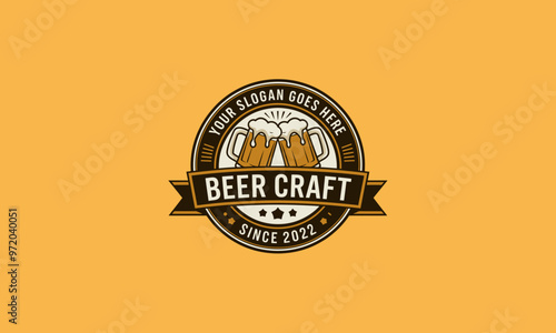 A beer-themed logo with two clinking beer mugs and customizable text.
