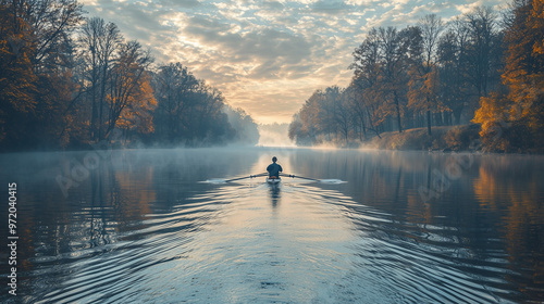 A rower gliding through cal...