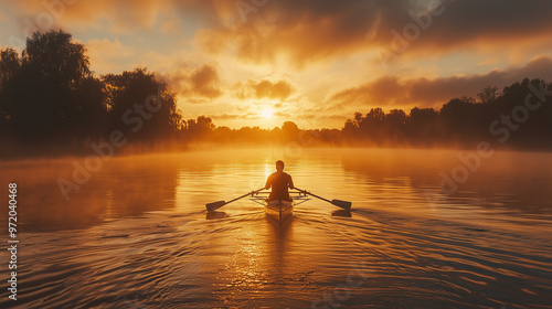 A rower gliding through cal...