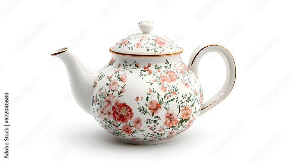 18. A lifelike 3D render of a delicate porcelain teapot with floral patterns, isolated on a pristine white background 18. A lifelike 3D render of a delicate porcelain teapot with floral patterns, isolated on a pristine white background