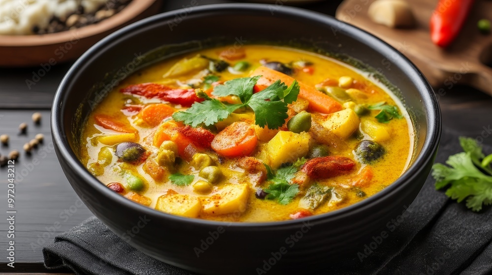 Vibrant Vegetarian Curry Bursting with Aromatic Spices - Healthy and Flavorful Plant-Based Meal Vibrant Vegetarian Curry Bursting with Aromatic Spices - Healthy and Flavorful Plant-Based Meal