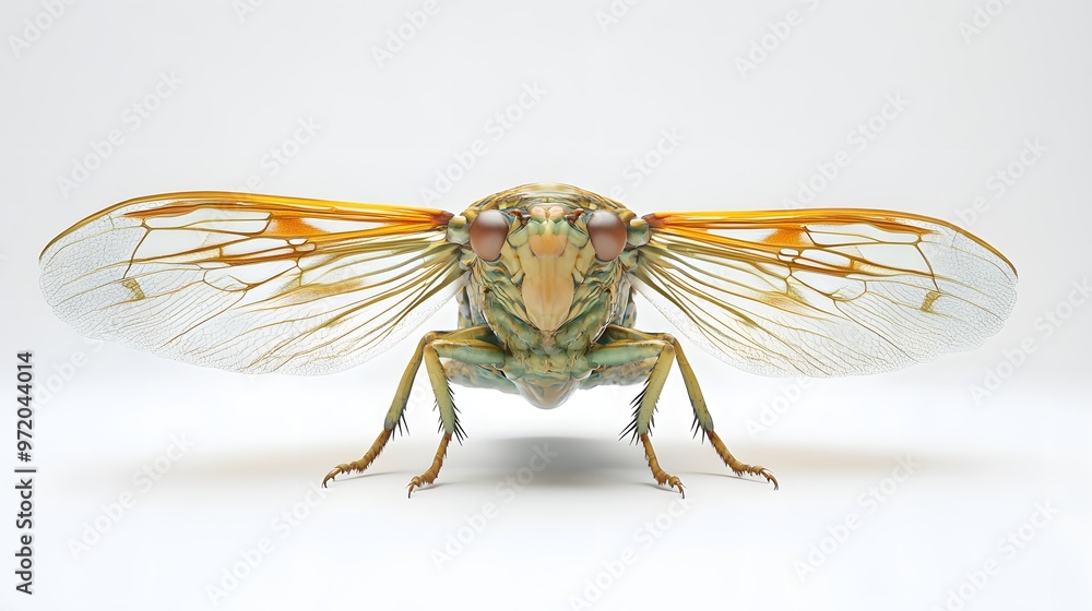 Obraz premium 30. A lifelike 3D render of a cicada with prominent wings, isolated on a pristine white background