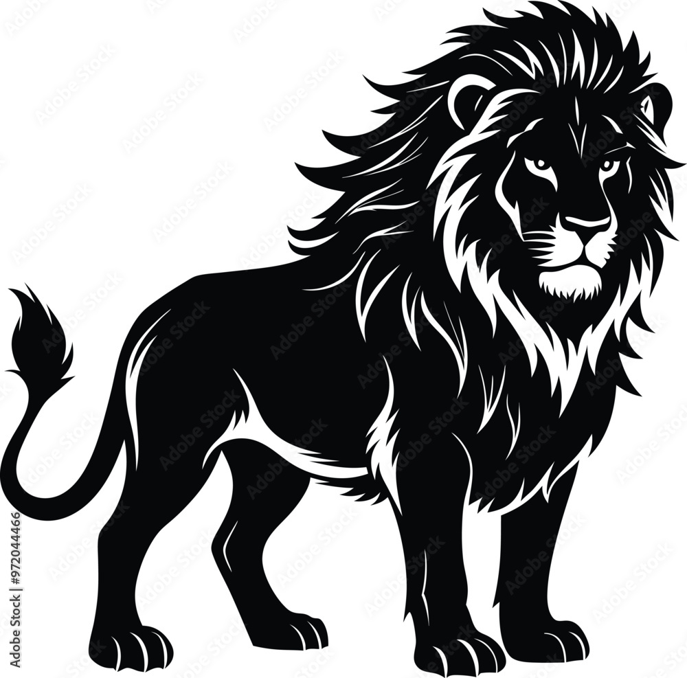 black lion vector illustration silhouette, Print black lion vector illustration silhouette, Print