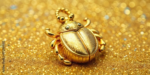 A radiant golden scarab befitting a pharaoh's treasure, adorned with glittering gemstones that sparkle like desert stars, illuminating the path to ancient wisdom. photo