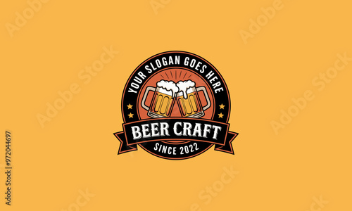 A beer-themed logo with two clinking beer mugs and customizable text.