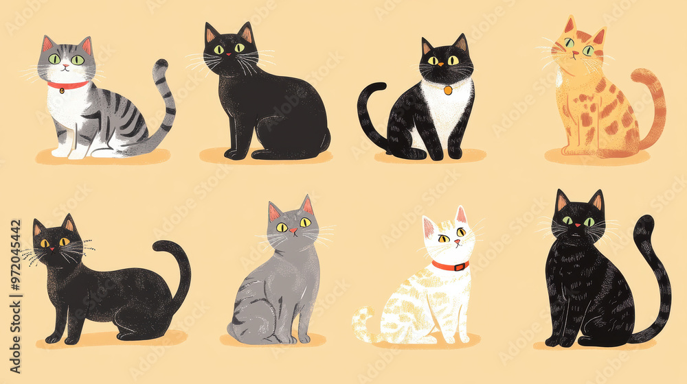Naklejka premium Cute Cats Illustration.