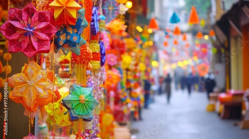 Colorful Festive Decorations Adorning Street for Cultural Celebration