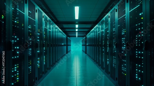 A Modern Server Room with Rows of Data Storage Racks