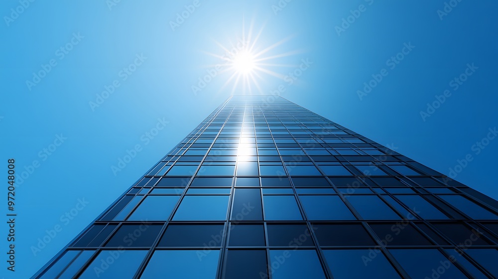 Glass Facade of a Skyscraper Reaching for the Sun Glass Facade of a Skyscraper Reaching for the Sun