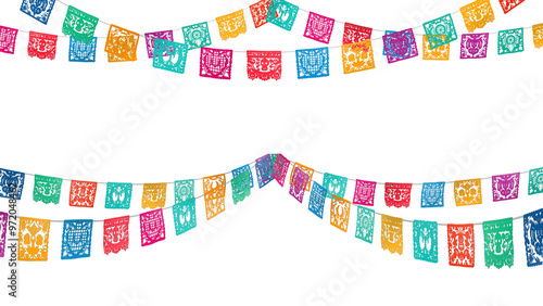 Paper art flags dead festival moving paper Mexican_ Hanging decoration_transparent background_style A_(paper art by AI, composed by human)	