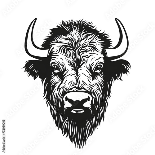 bison head silhouette vector outline with white background