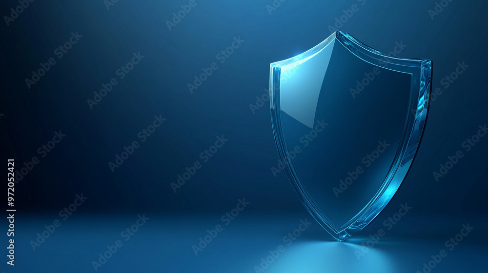 Cybersecurity concept featuring a shield icon on a clean blue background, symbolizing protection, security, and digital safety Cybersecurity concept featuring a shield icon on a clean blue background, symbolizing protection, security, and digital safety