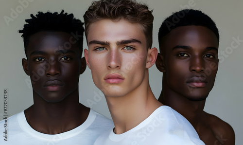 Three men standing in a studio, confident and proud of their flawless, glowing skin