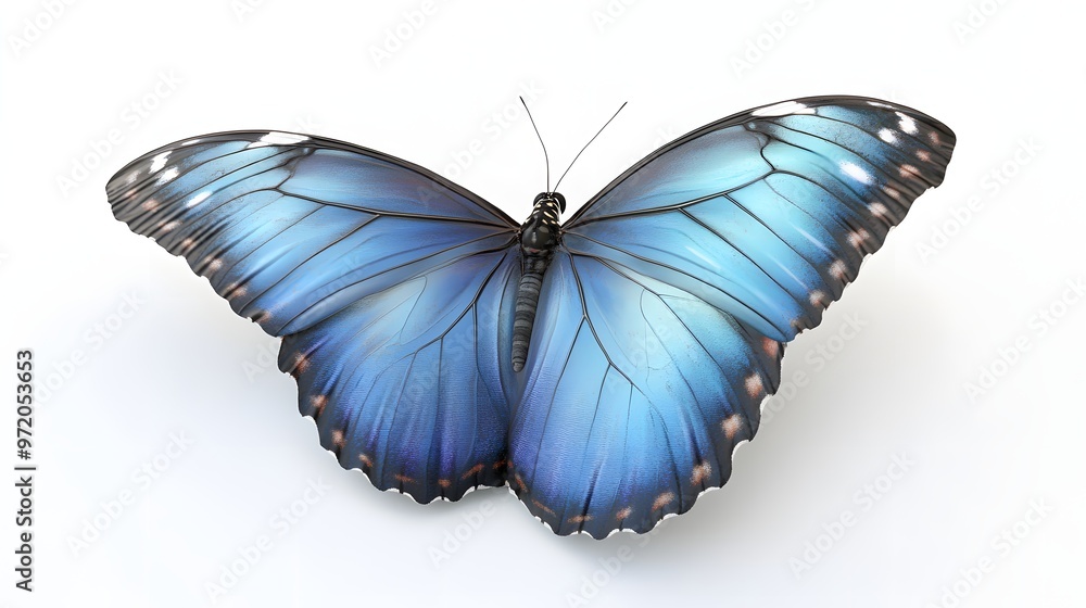 7. A lifelike 3D render of a blue morpho butterfly with iridescent wings, isolated on a pristine white background 7. A lifelike 3D render of a blue morpho butterfly with iridescent wings, isolated on a pristine white background