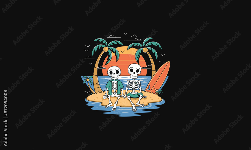 two skeletons drinking beer on a tropical beach. two skeletons drinking beer on a tropical beach.
