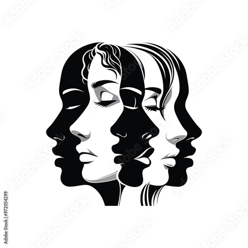 Creative Profile Silhouettes: Artistic Faces of Diversity in Modern Vector Illustration