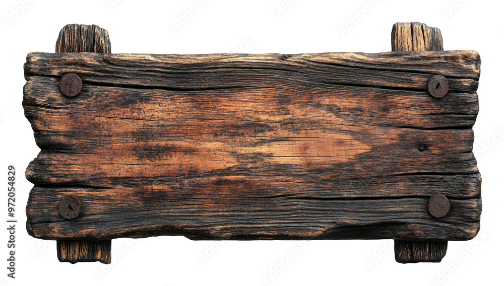 Fototapeta premium Vintage Wooden Sign with Rustic Bolts on Transparent Background