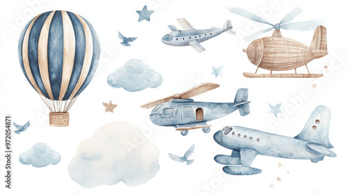 Watercolor Airplanes & Hot Air