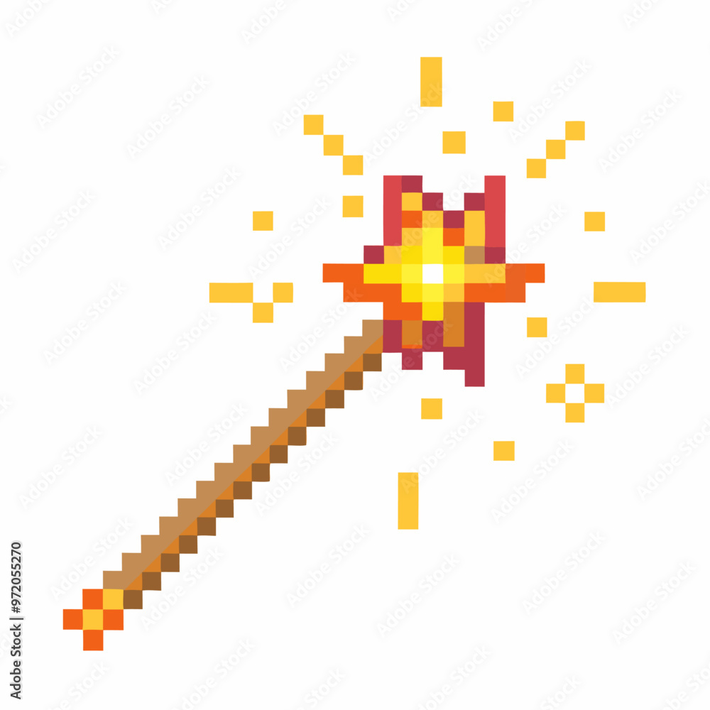 Pixel Art Magic Wand with Sparkles for Fantasy and 8 Bit Game Design Pixel Art Magic Wand with Sparkles for Fantasy and 8 Bit Game Design
