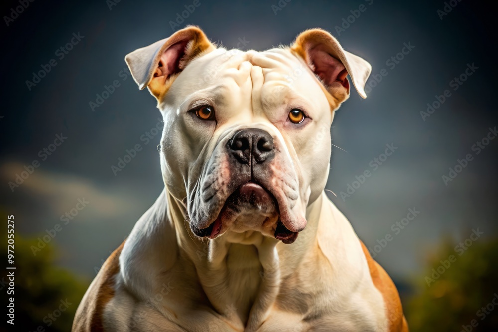 The American bulldog boasts a prominent head, a broad chest, and a muscular physique, exuding strength and power in its athletic build. The American bulldog boasts a prominent head, a broad chest, and a muscular physique, exuding strength and power in its athletic build.