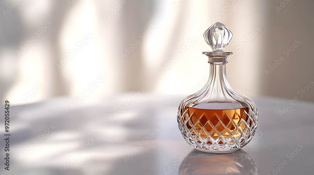 125. A detailed 3D render of a stylish glass decanter with an elegant stopper, isolated on a pristine white background 125. A detailed 3D render of a stylish glass decanter with an elegant stopper, isolated on a pristine white background