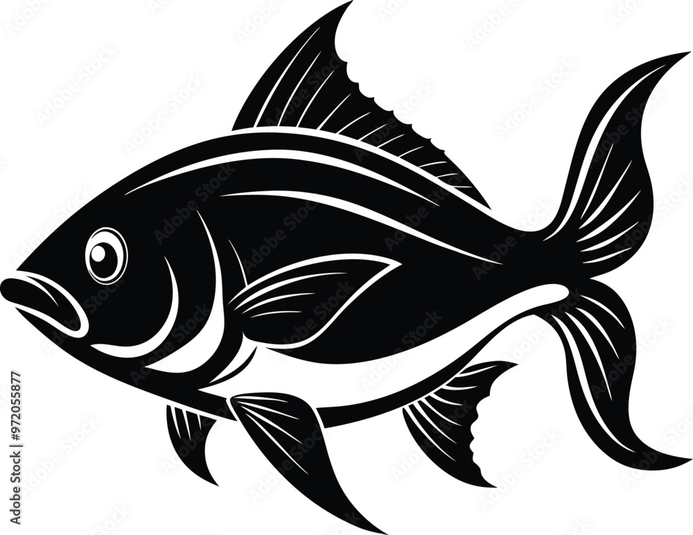 black fish vector illustration silhouette, Print black fish vector illustration silhouette, Print