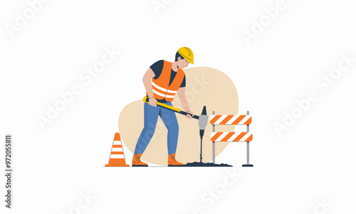 construction workers in safety gear working together.