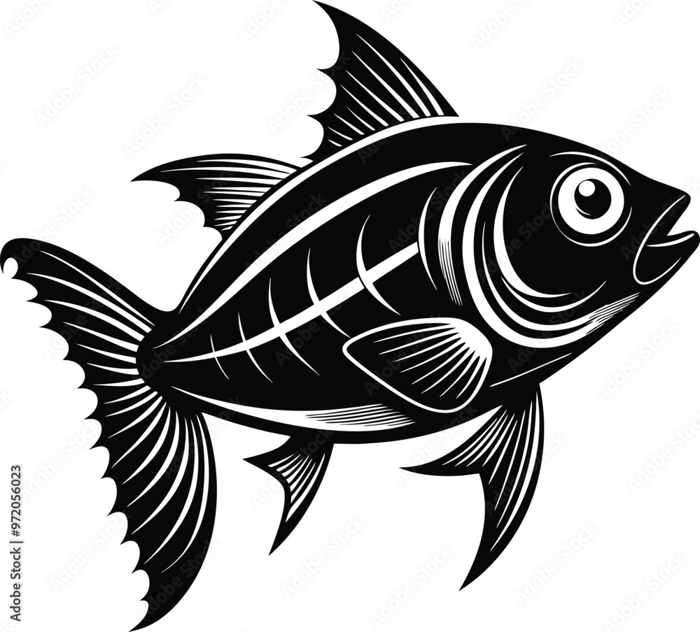 black fish vector illustration silhouette, Print black fish vector illustration silhouette, Print