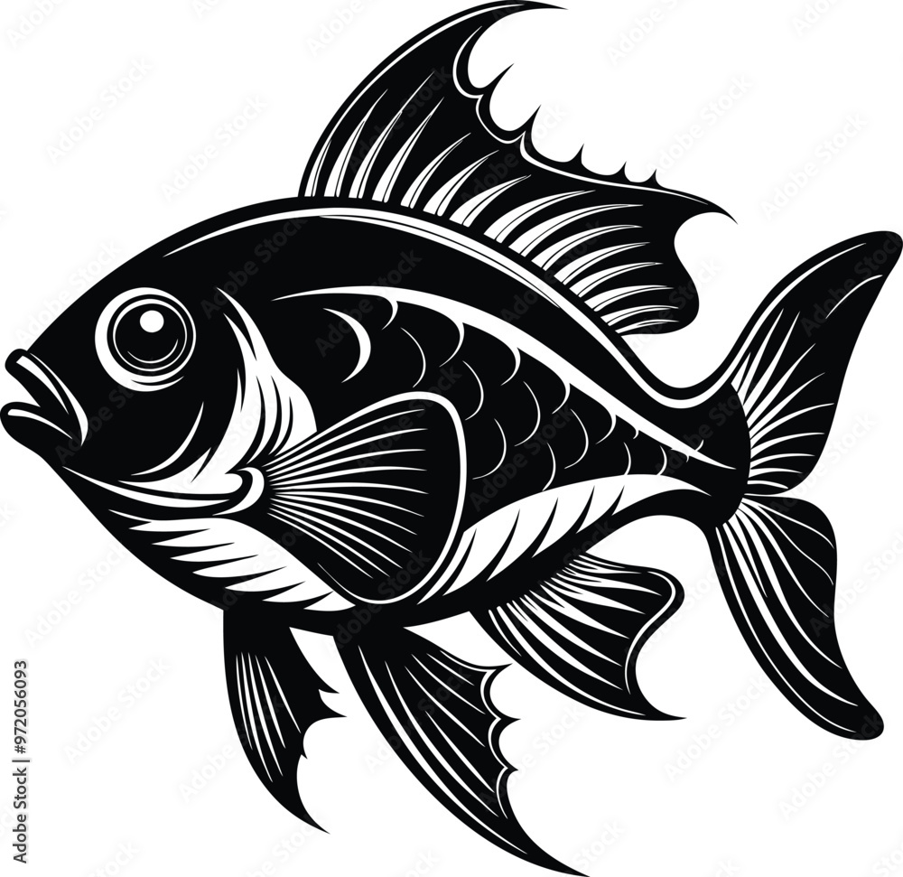 black fish vector illustration silhouette, Print black fish vector illustration silhouette, Print