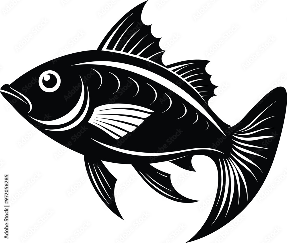 black fish vector illustration silhouette, Print black fish vector illustration silhouette, Print