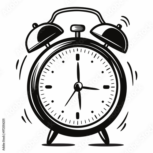 Cartoon Illustration of Vintage Alarm Clock Ringing