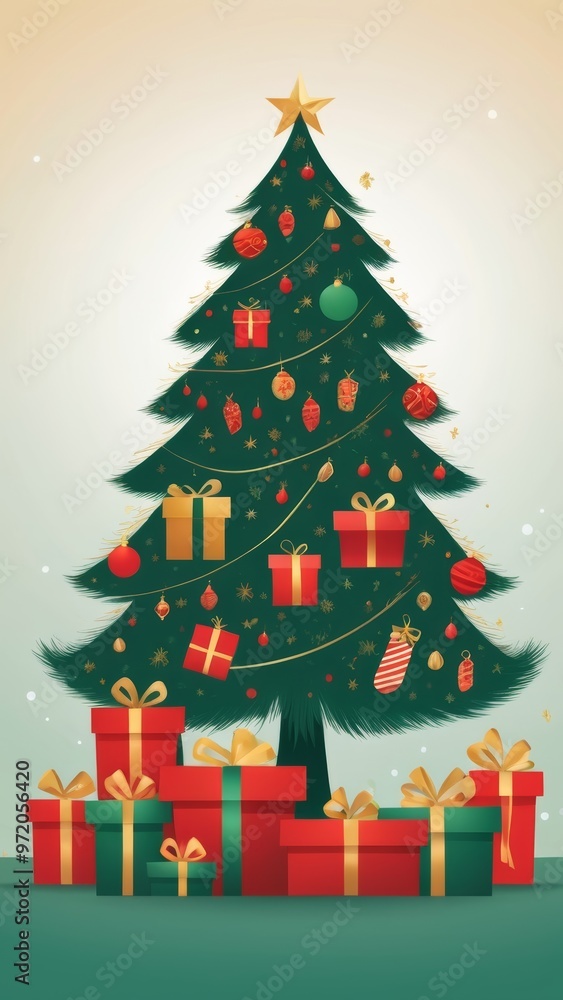 Fototapeta premium Elegant Christmas tree with gifts on matte background for stylish holiday cards