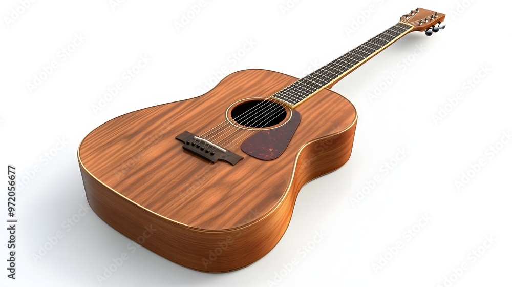 Fototapeta premium 130. A realistic 3D render of a premium acoustic guitar with detailed wood grain, isolated on a pristine white background