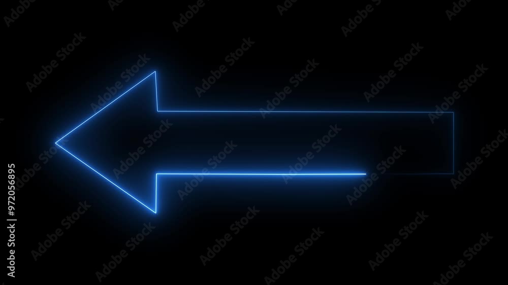 Abstract blue bright neon line direction arrow icon animation on a dark background, indicating side direction. 4k video. Abstract blue bright neon line direction arrow icon animation on a dark background, indicating side direction. 4k video.