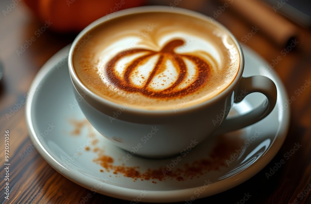 Halloween pumpkin cappuccino cup using ground cinnamon. Holiday idea Halloween pumpkin cappuccino cup using ground cinnamon. Holiday idea