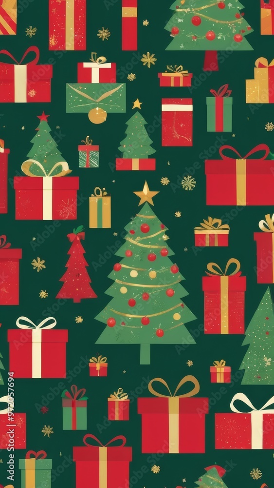 Elegant Christmas tree with gifts on matte background for stylish holiday cards Elegant Christmas tree with gifts on matte background for stylish holiday cards