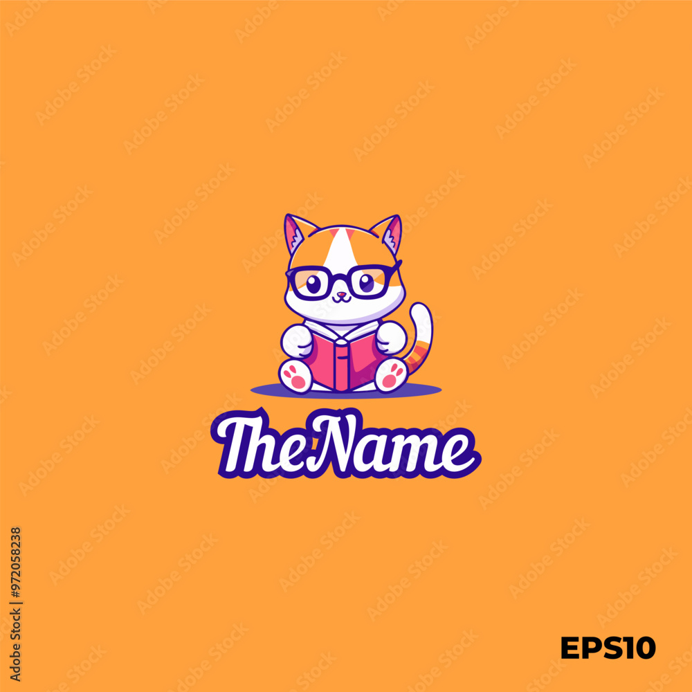 Cat reading logo, vector, mascot, character, cartoon, illustration, eps10 Cat reading logo, vector, mascot, character, cartoon, illustration, eps10
