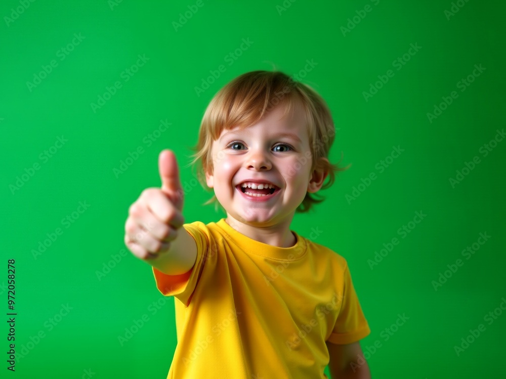 Smiling young child curly hair giving thumbs up gesture showing happiness approval. AI generated Smiling young child curly hair giving thumbs up gesture showing happiness approval. AI generated