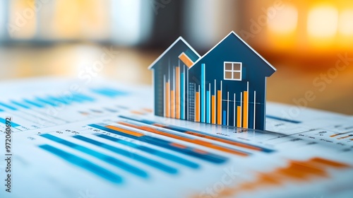 A detailed financial chart illustrating a debt-to-income ratio, with a house icon highlighted, conveying the impact of refinancing on mortgage management