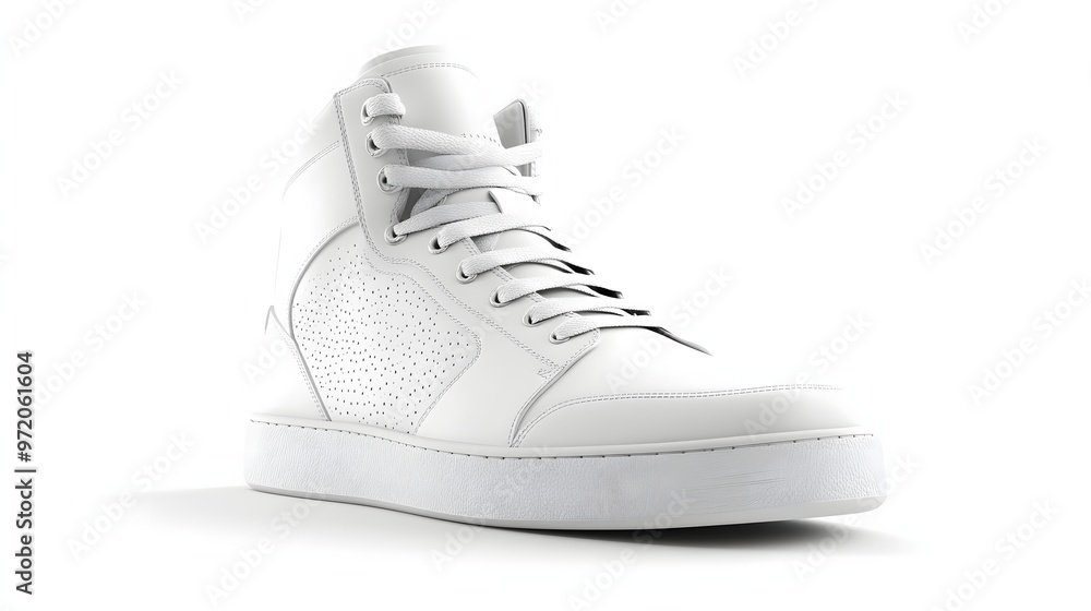 109. A realistic 3D render of a stylish high-top sneaker with intricate detailing, isolated on a pristine white background 109. A realistic 3D render of a stylish high-top sneaker with intricate detailing, isolated on a pristine white background