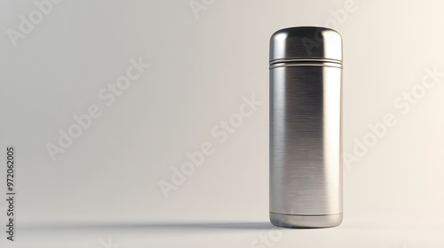 110. A detailed 3D render of a premium stainless steel thermos with a polished finish, isolated on a pristine white background