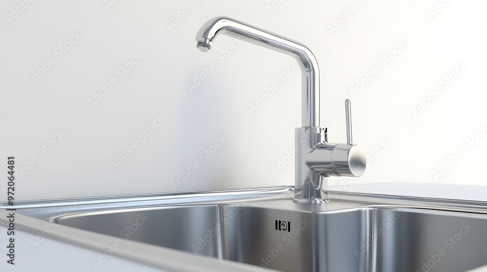 122. A detailed 3D render of a modern stainless steel kitchen sink with faucet, isolated on a pristine white background 122. A detailed 3D render of a modern stainless steel kitchen sink with faucet, isolated on a pristine white background