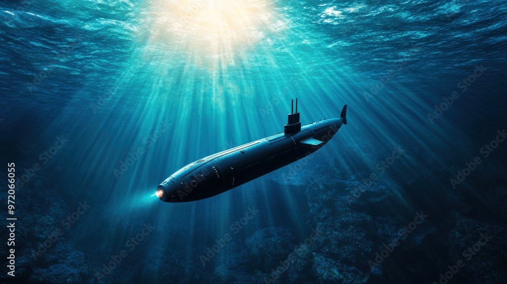 A submarine in ocean underwater A submarine in ocean underwater