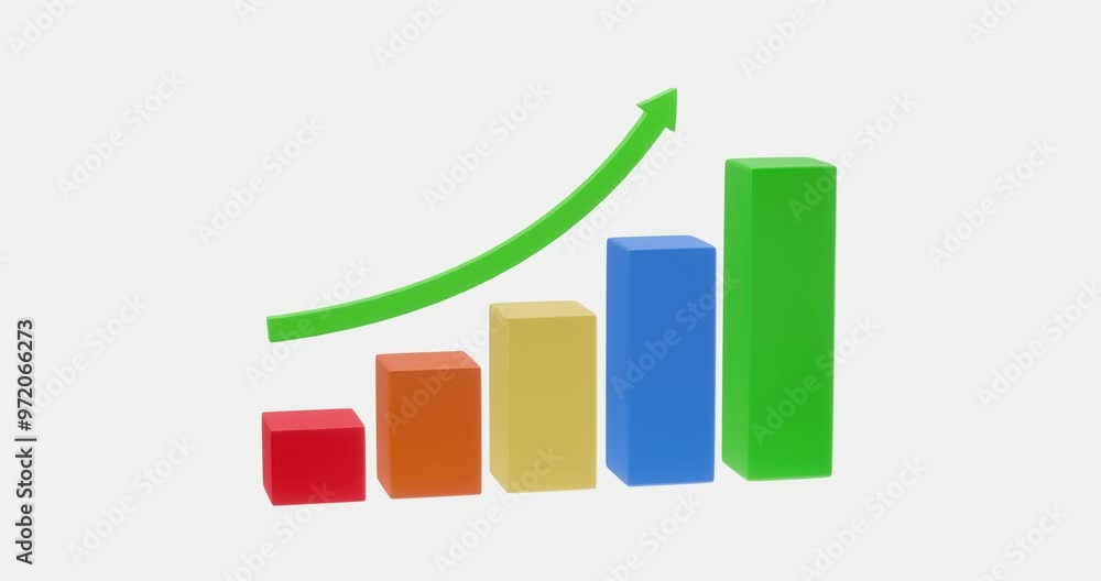 3D Bar Chart with rising arrows animation for business, economic growth 3D Bar Chart with rising arrows animation for business, economic growth