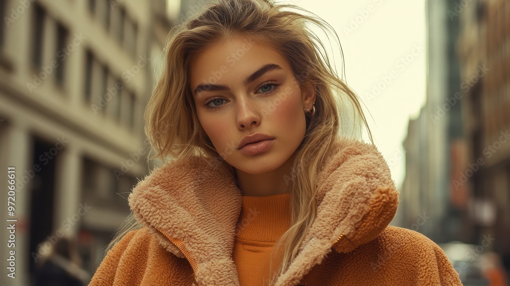 Urban Chic: Young Model in Sustainable Oversized Athleisure Wear Strikes a Pose in City Setting Urban Chic: Young Model in Sustainable Oversized Athleisure Wear Strikes a Pose in City Setting