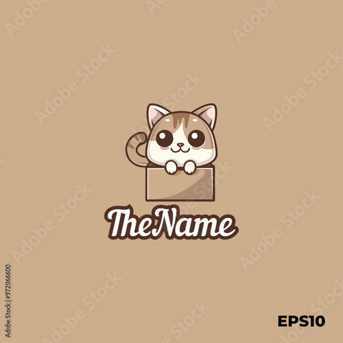 Cat in the box logo, vector, mascot, character, cartoon, illustration, eps10